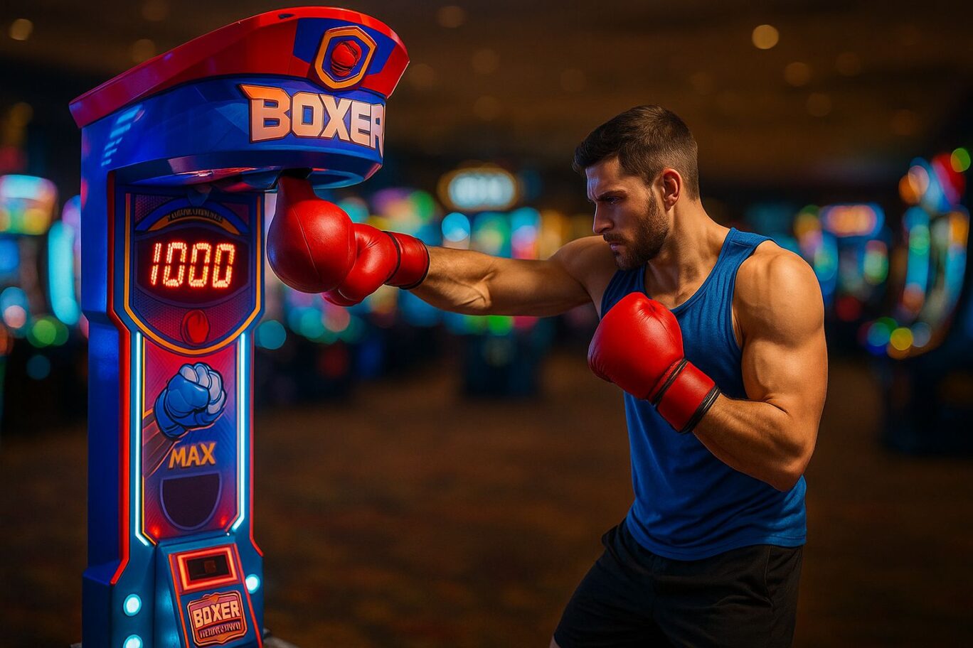 Máquina de boxeo arcade con puntuación de 1000: potencia de golpe de 1000.